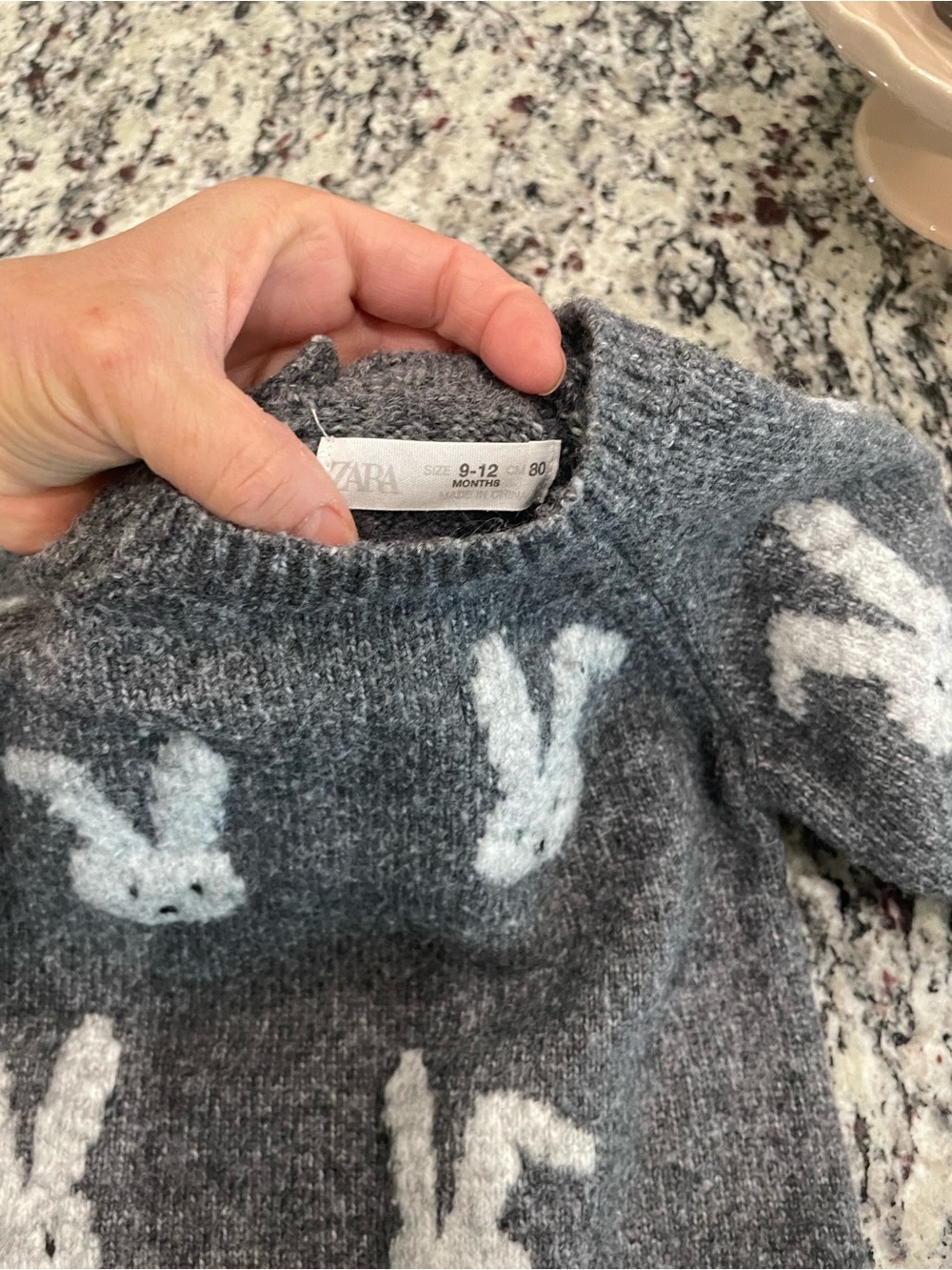 Zara Gray Knit Sweater with White Bunny Motif